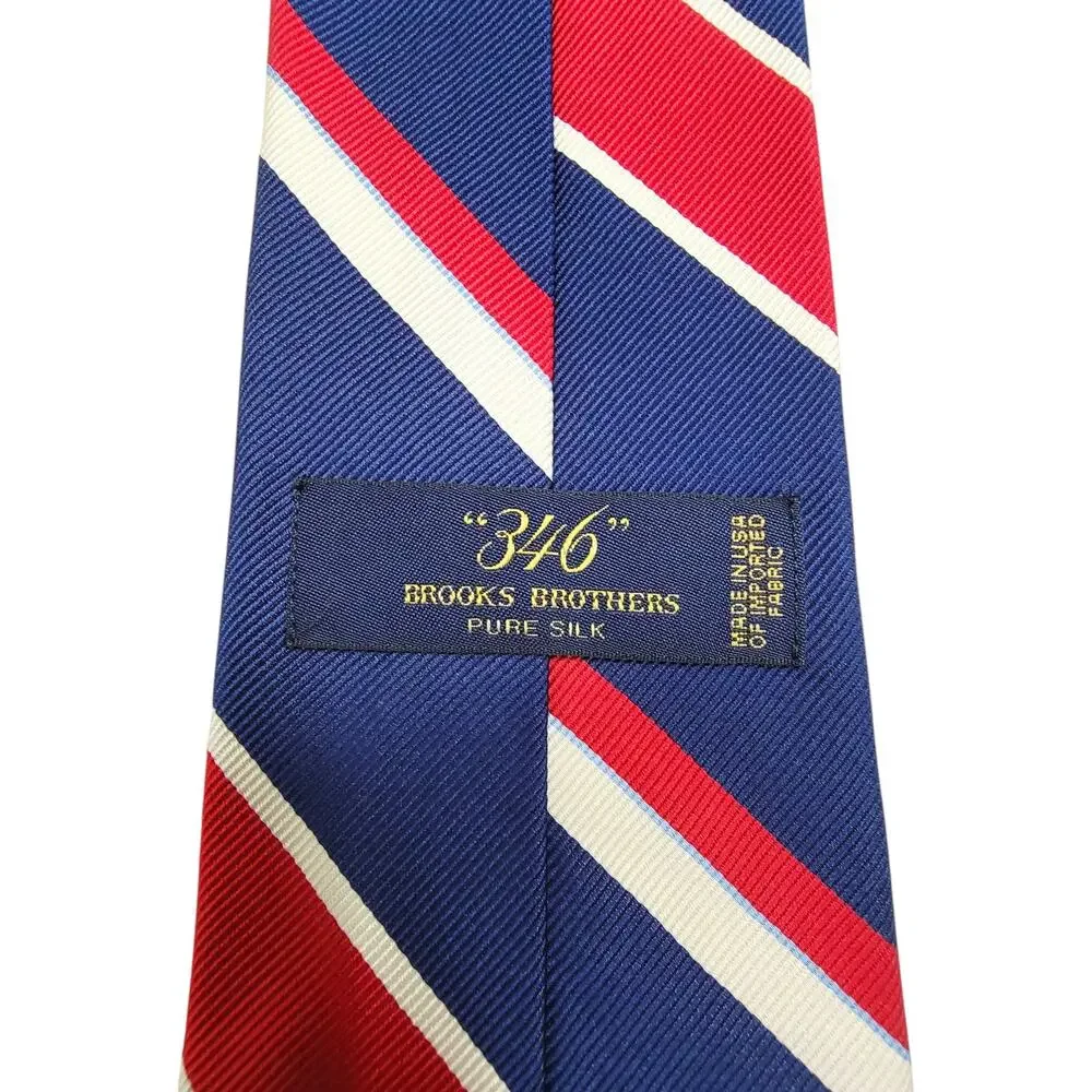 NWT Brooks Brothers 346 Mens Silk Necktie Navy Blue Red Repp Stripe USA